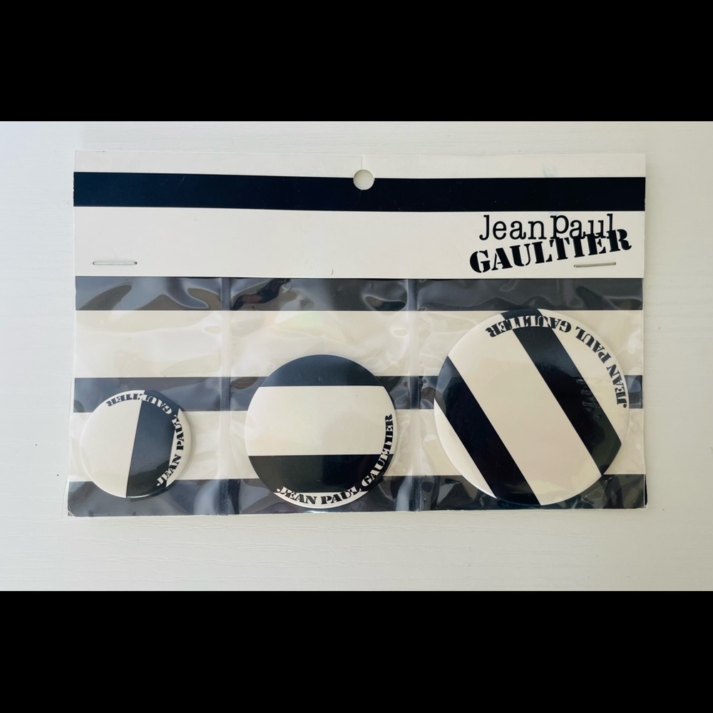 Rare Jean Paul Gaultier Pin Badge Collection Museum NIB Iconic Stripes